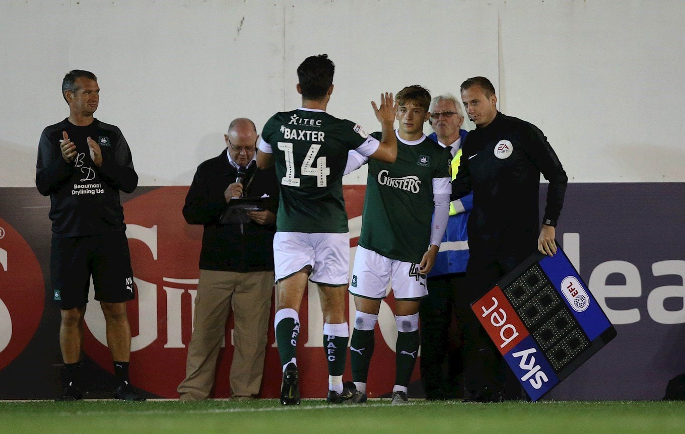 Jude Boyd coming on as substitute for Plymouth Argyle's EFL debut
